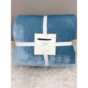 Pottery Barn Teen Lush Velvet Quilt Teal Blue Twin / Twin XL NEW